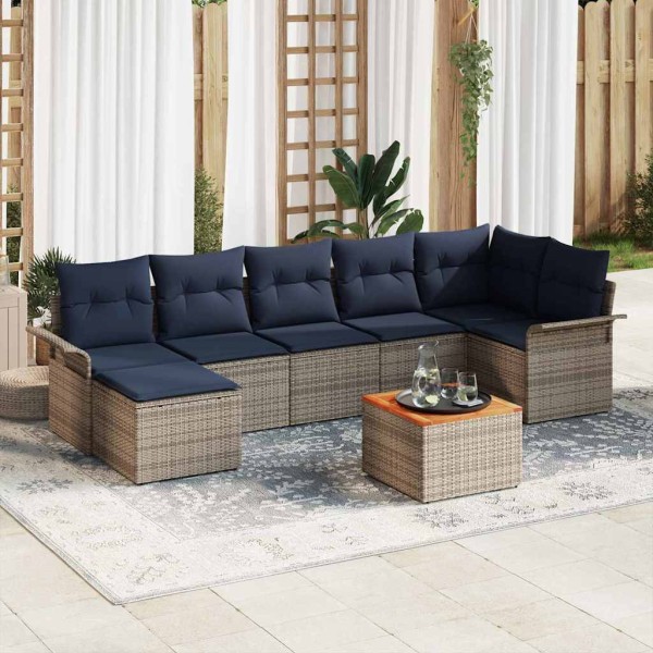 Garden Sofa Set 8 pcs. Gray and dark blue polyrattan