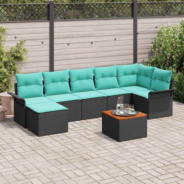 Garden Sofa Set 8 pcs. Black and turquoise polyrattan