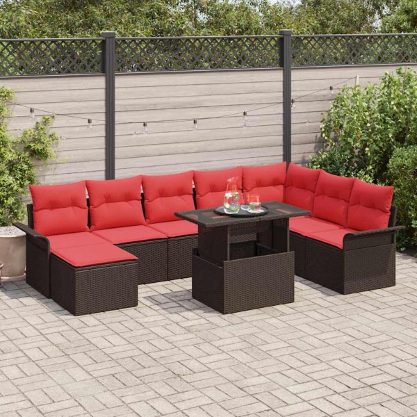 Garden Sofa Set 9 pcs. Brown [Synthetic]: Poly rattan