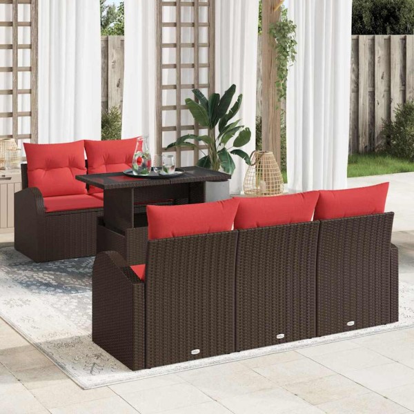 Garden Sofa Set 6 pcs. Brown Poly Rattan
