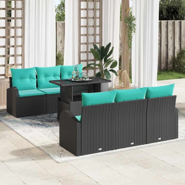 Garden Sofa Set 7 pcs. Black Poly Rattan