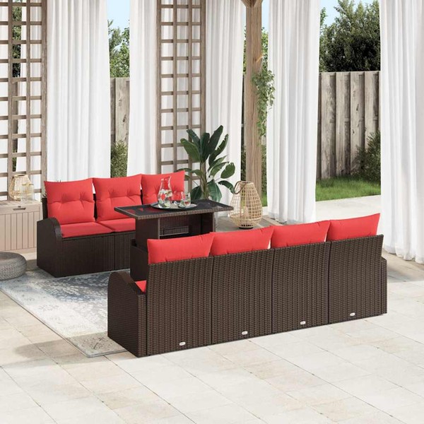 Garden Sofa Set 8 pcs. Brown Poly Rattan