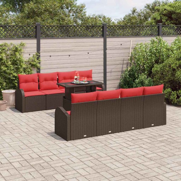 Garden Sofa Set 9 pcs. Brown Poly Rattan
