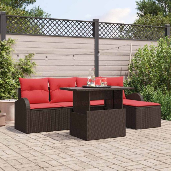 Garden Sofa Set 6 pcs. Brown Poly Rattan