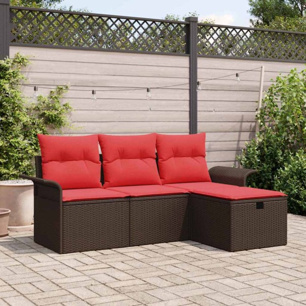 Garden Sofa Set 4 pcs. Brown and red polyrattan
