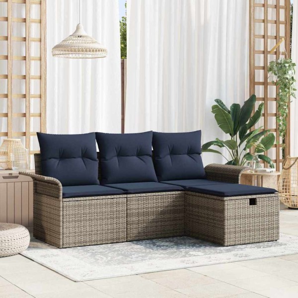 Garden Sofa Set 4 pcs. Gray and dark blue polyrattan