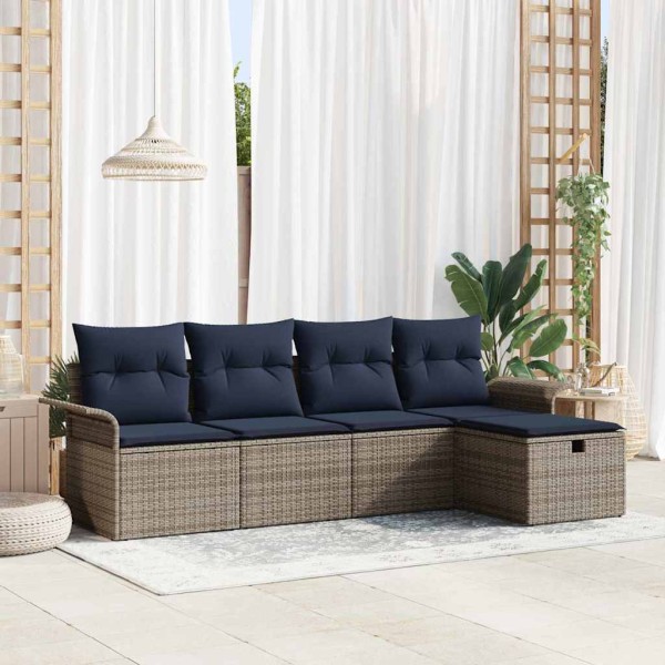 Garden Sofa Set 5 pcs. Gray and dark blue polyrattan