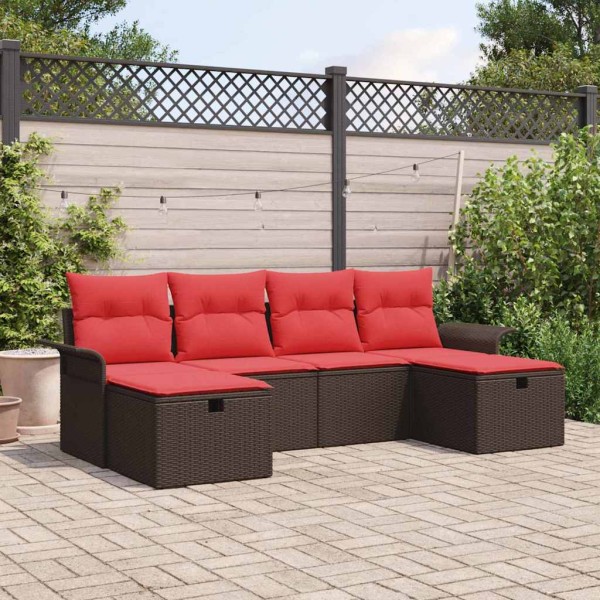 Garden Sofa Set 6 pcs. Brown and red polyrattan
