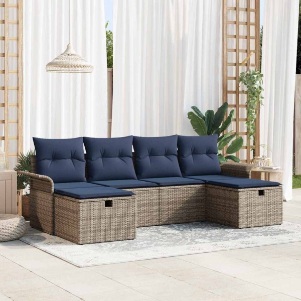 Garden Sofa Set 6 pcs. Gray and dark blue polyrattan