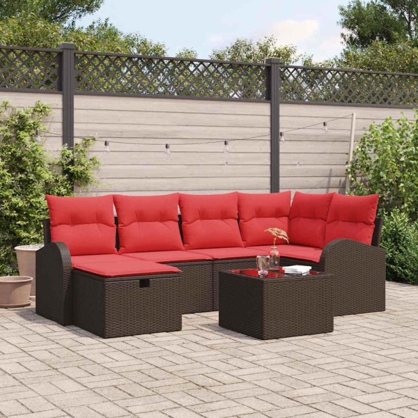 Sofa set with pillow Brown and red polyrattan