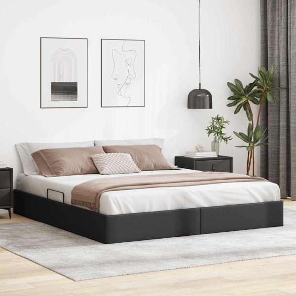 Safety bed with storage Black 183 x 213 cm Artificial leather