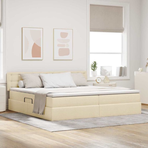 Bed with storage space and mattress Cream 200 x 200 cm