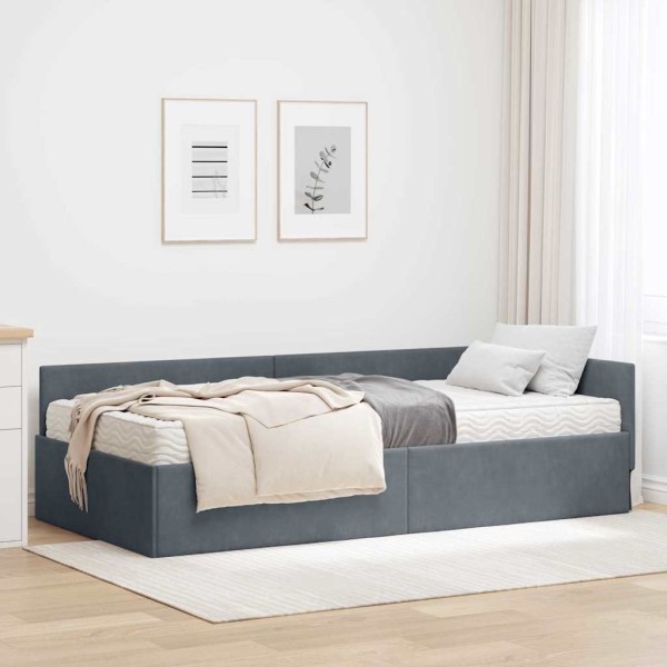 Corner bed structure with mattress 2 pcs. Gray Velvet