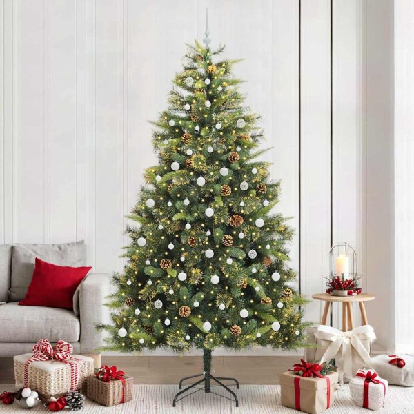 Artificial collapsible Christmas tree with pine cones 240 cm