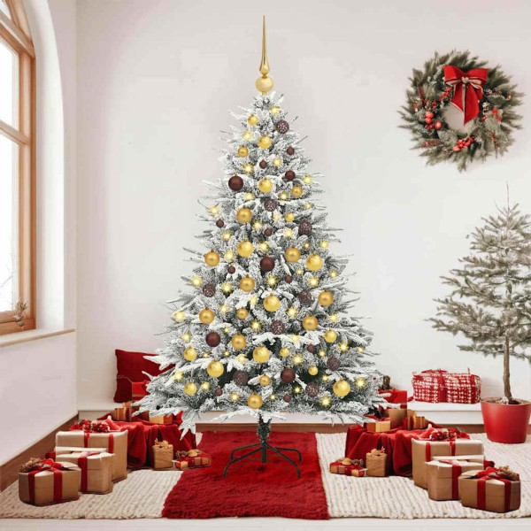 Artificial pre-lit Christmas tree with balls set