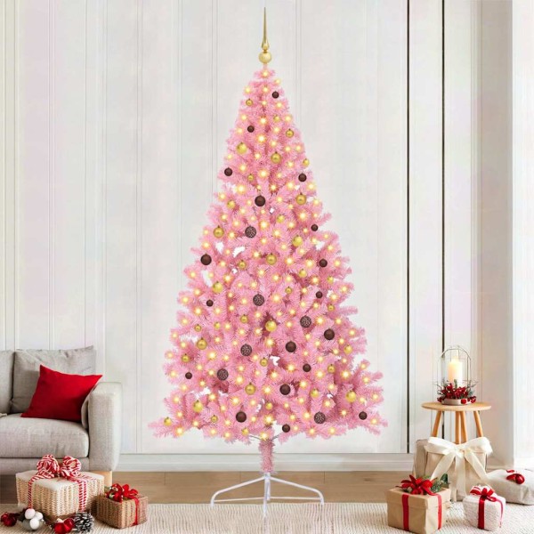 Artificial Christmas tree with lights Pink 240 cm PVC