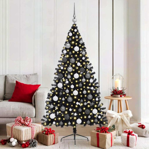 Artificial Christmas tree with lights Black 180 cm PVC
