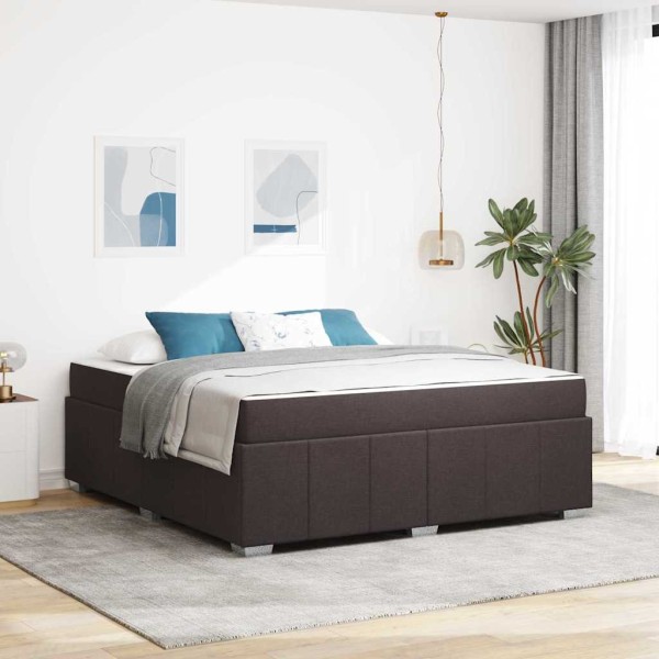Bed frame with mattress Dark brown fabric 180 x 200 cm