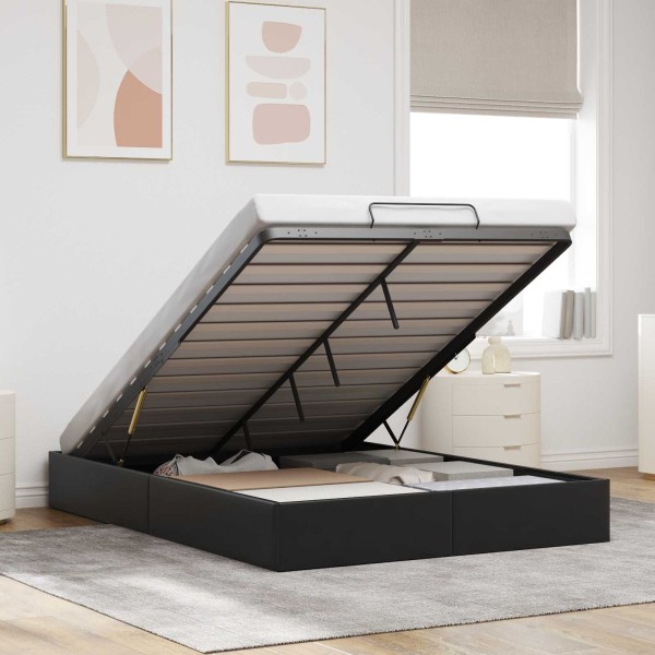 Ottoman bed frame Black 153 x 203 cm Artificial leather