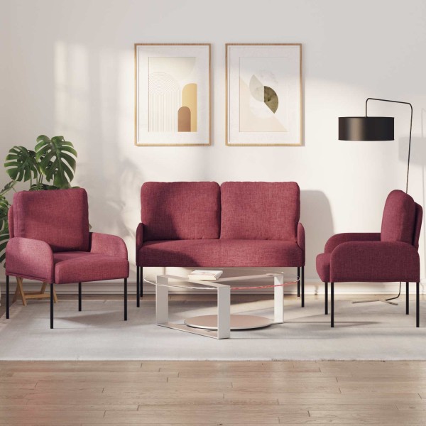 Sofa sets 3 pcs. Wine red veneer