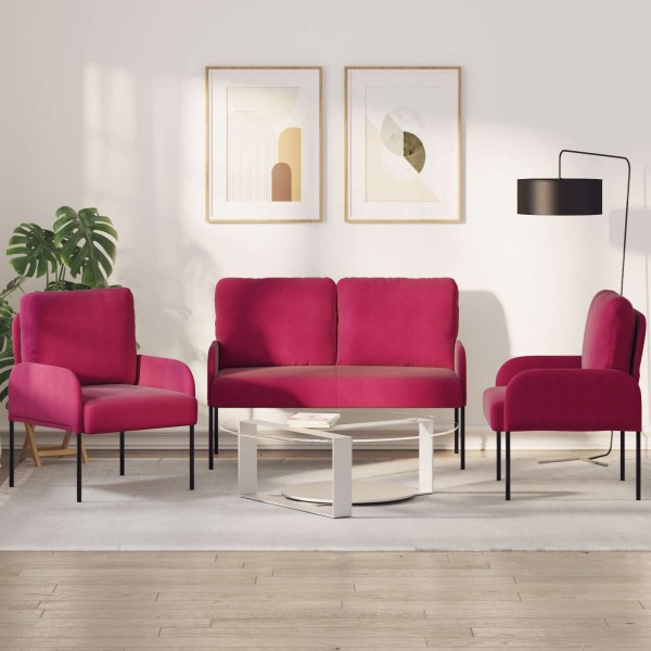 Sofa sets 3 pcs. Wine red veneer