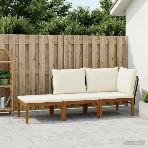 3 pcs. Solid acacia wood and rope Natural