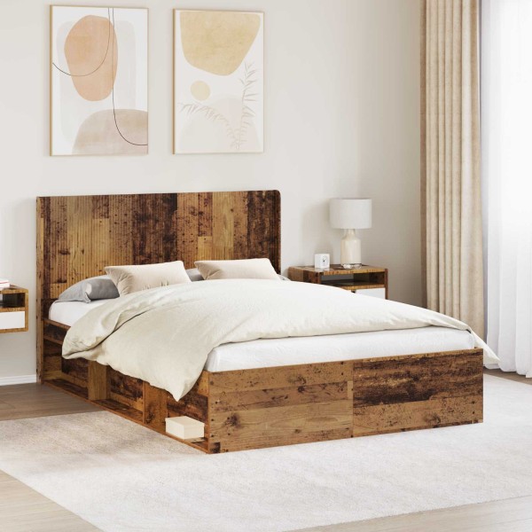 Bed frame with storage and back 2 pcs. Processed wood