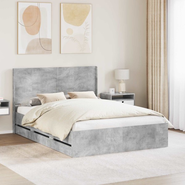 Bed frame with storage and back Concrete gray 160 x 200 cm