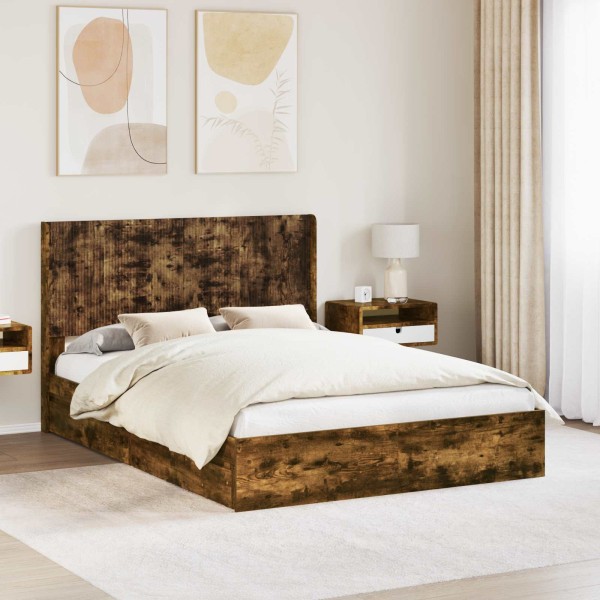 Bed frame with storage and back Smoked oak 160 x 200 cm
