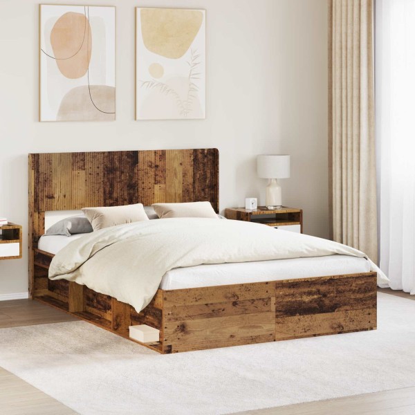 Bed frame with storage and back Aged wood