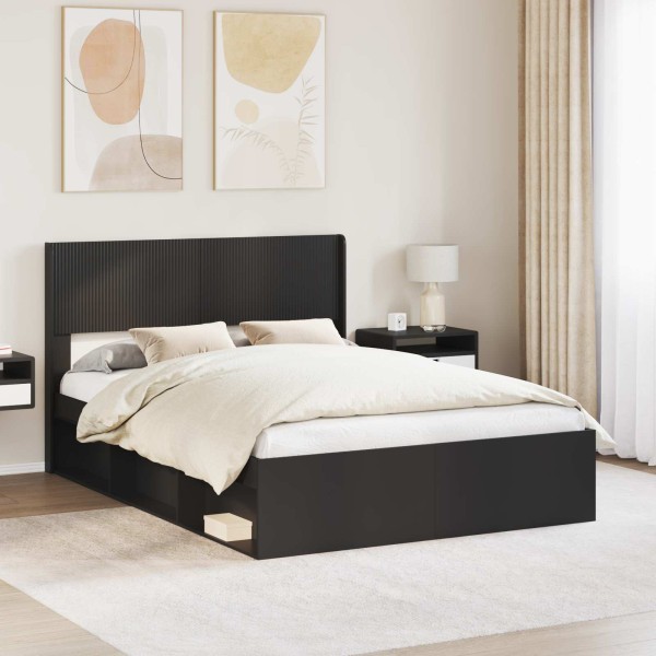 Bed frame with storage and back Black 120 x 190 cm