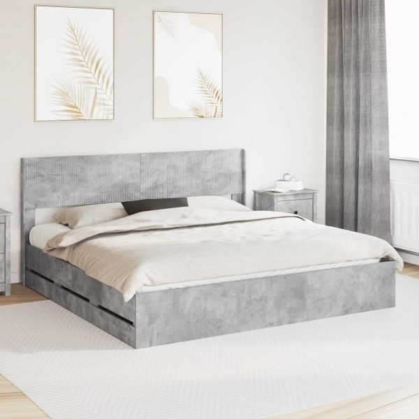 Bed frame with storage and back Concrete gray 180 x 200 cm