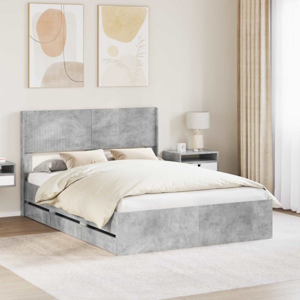 Bed frame with storage and back Concrete gray 160 x 200 cm