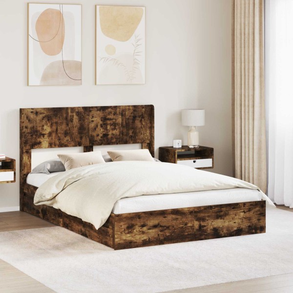 Bed frame with storage and back Smoked oak 160 x 200 cm