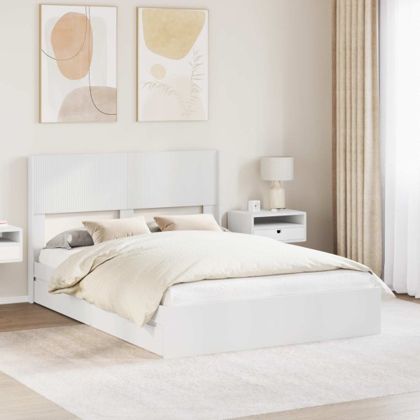Bed frame with storage and back White 140 x 190 cm
