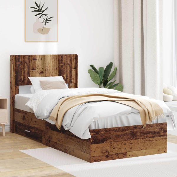 Bed frame with storage and back Aged wood