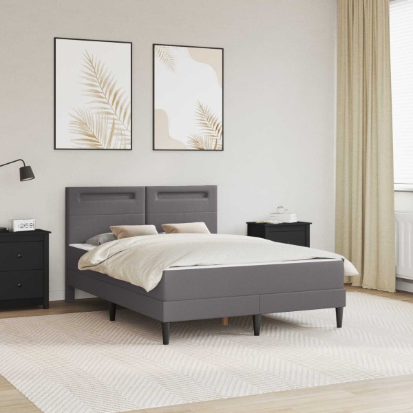 Bed frame with LED strips Gray 140 x 190 cm Artificial leather