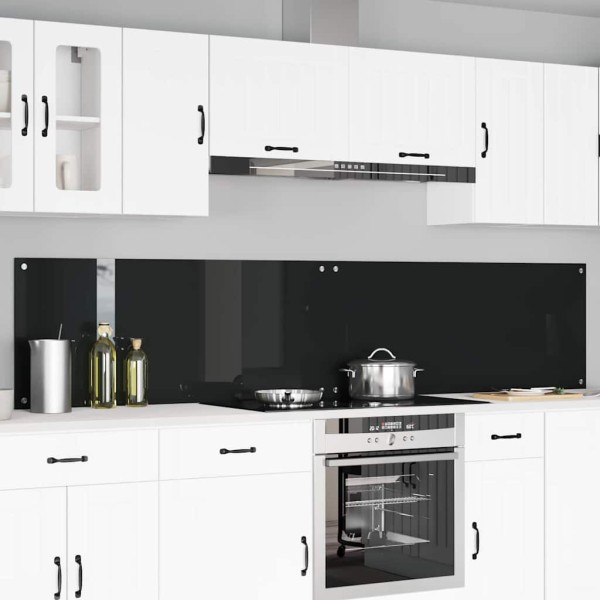 Kitchen ledge 2 pcs. Black 120 x 50 cm tempered glass