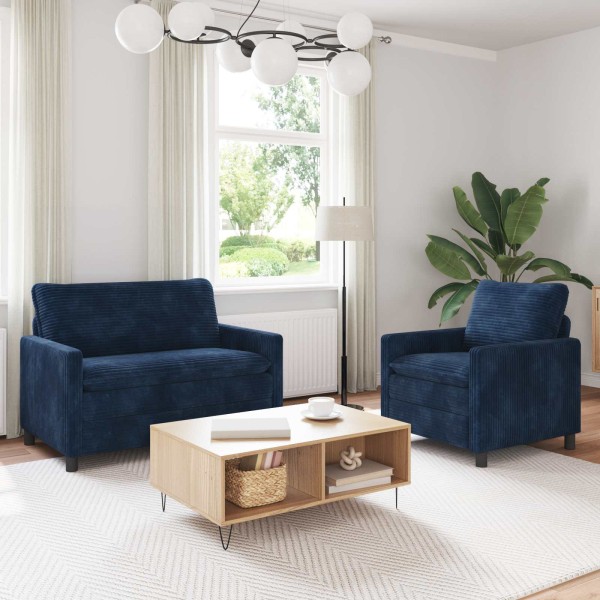 Sofa set 2 pcs. Navy Blue Polyester