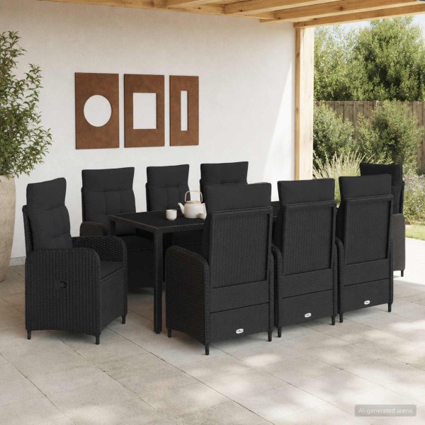 Outdoor dining set 9 pcs. Black polyrattan