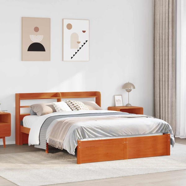 Bed frame with headboard 2 pcs Wax brown Solid pine wood