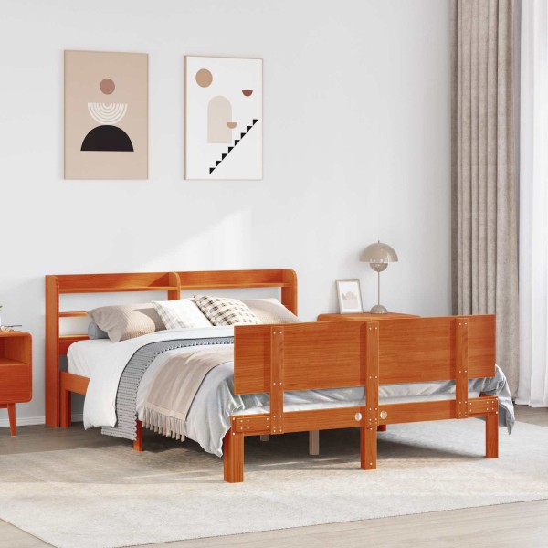 Bed frame with shelf 2 pcs. Wax brown Solid pine wood
