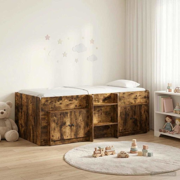 Loft bed with wardrobe 3 pcs. Smoked oak Processed wood