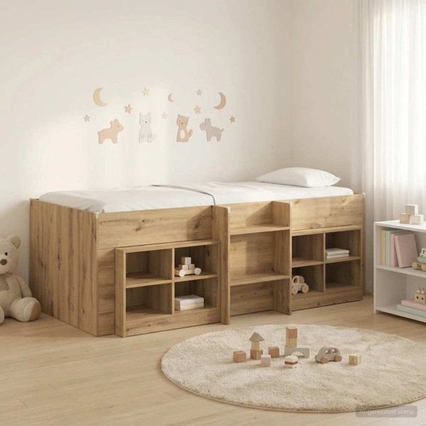 Loft bed with wardrobe 3 pcs. Artisan oak Processed wood