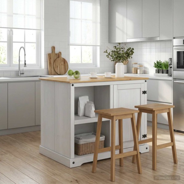 Kitchen island set 2 pcs. White and honey wax