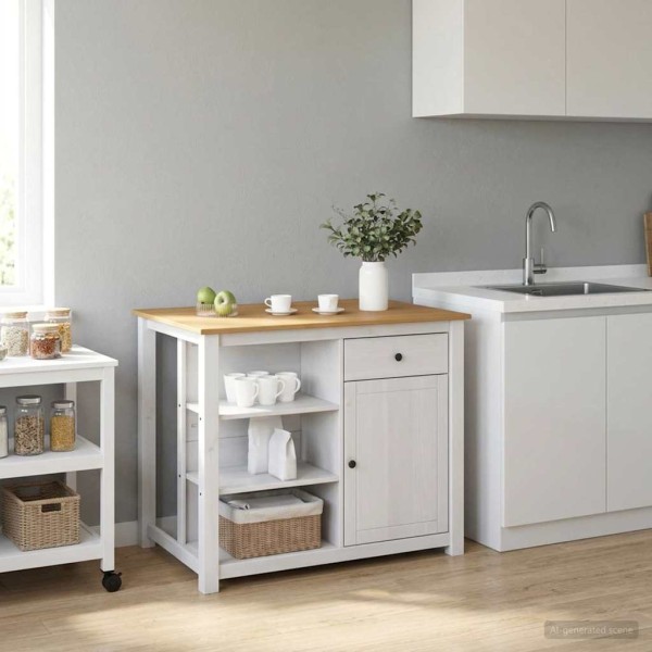 Kitchen island set 2 pcs. PANAMA White and honey wax