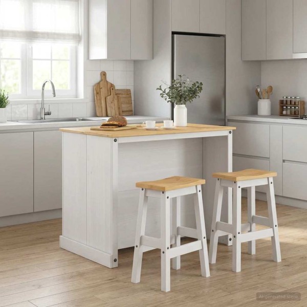 Kitchen island set 3 pcs. White and honey wax