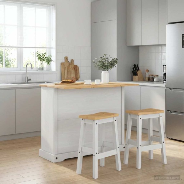 Kitchen island set 3 pcs. White and honey wax