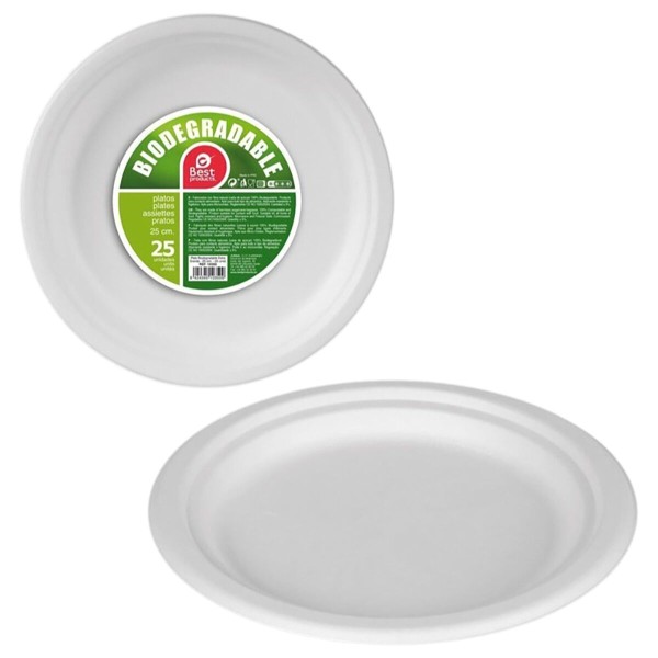 Plāksņu komplekts Best Products Green Cukurniedre Ø 25 cm Bioloģiski Noārdāms Vienreizējas lietošanas 25 gb.