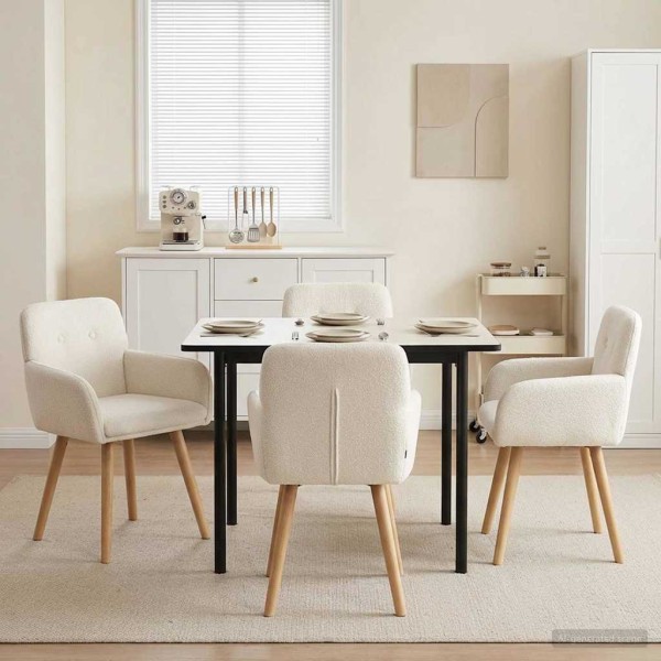 Dining chairs 4 pcs. Bouclé Cream 59 x 57 x 85 cm